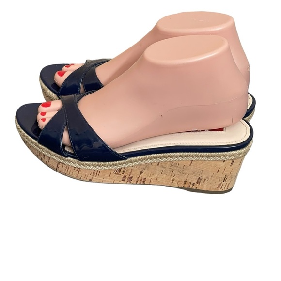 PRADA Platform Cork Wedge
Navy Blue Patent Leather
Sandals Sz EU 37.5 US 7.5 - Picture 7 of 15